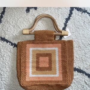 Anthropologie Beaded Tote Bag - Brown and Cream